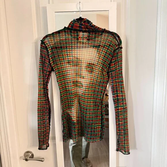 Jean Paul Gaultier Maille Femme Mesh Plaid Turtleneck Top Multicolor Women’s L - Picture 4 of 4